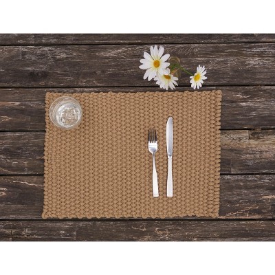 Beige Braided Fabric Rectangular Placemat Set of 6