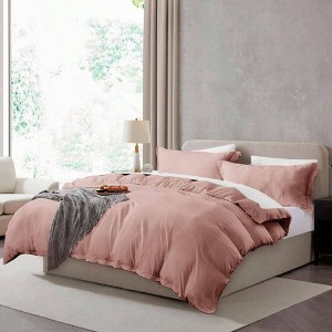 Full Duvet Cover Set - Soft Prewashed Blush Pink, 3 Piece with Zipper, 80x90 Inch Cover 2 Shams - 1 of 4