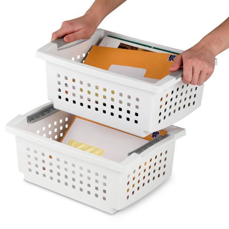 Sterilite Medium Sized Home Stackable Storage & Organization Basket/ Bin, White, 5 of 7