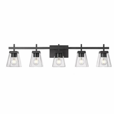 Lauren Matte Black Steel 5-Light Vanity Fixture with Clear Glass Shades