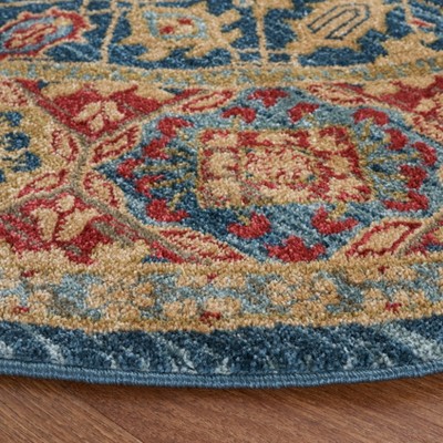 Light Blue and Red Round Synthetic Area Rug