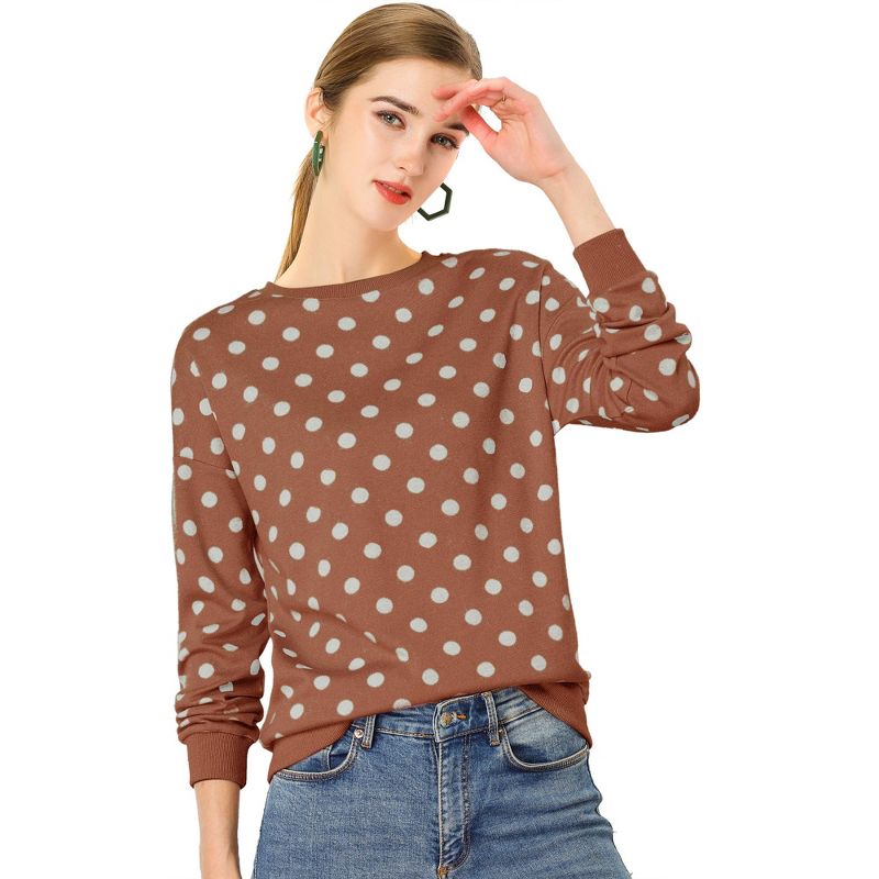 Allegra K Women's Fall Winter Long Sleeve Polka Dots Knitted Pullover Tops, 1 of 7