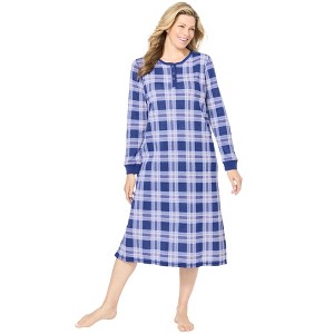 Dreams & Co. Plus Size Thermal Henley Nightgown - 1 of 4