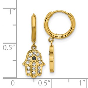 Chisel Stainless Steel Yellow IP-plated Blue and White Zircon Hamsa Dangle Hinged Hoop Earrings - 1 of 4