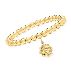 Ross-Simons Italian 6mm 18kt Gold Over Sterling Bead Stretch Bracelet With Sunflower Charm - 1 of 3