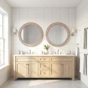 Spassway Round Wall Mirror Farmhouse Decorative Circle Vanity Mirrors with Wood Whitewash frame for Bathroom Bedroom Entryway Living Room - 1 of 4
