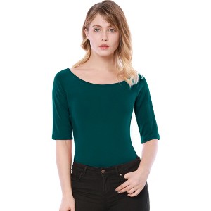 INSPIRE CHIC Women's Half Sleeves Scoop Neck Fitted Layering Soft T-Shirt - 1 of 4