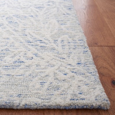 Blue and Ivory 6' Square Hand Tufted Wool Rug