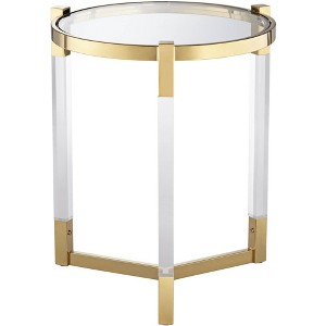 55 Downing Street Glam Acrylic Round Accent Table 19" Wide Clear Glass Tabletop Gold for Living Room Home House Balcony Office - 1 of 4
