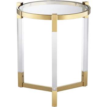 55 Downing Street Glam Acrylic Round Accent Table 19" Wide Clear Glass Tabletop Gold for Living Room Home House Balcony Office