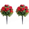 Set of 2 Artificial Topiary Ball Trees with Metal Stakes, 21.6" UV-Resistant PE Fake Plants with Begonia Flowers for Indoor/Outdoor Decor - 2 of 4