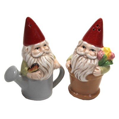 Tabletop 3.75" Gnomes Salt & Pepper Set Garden Watering Can Ganz  -  Salt And Pepper Shaker Sets