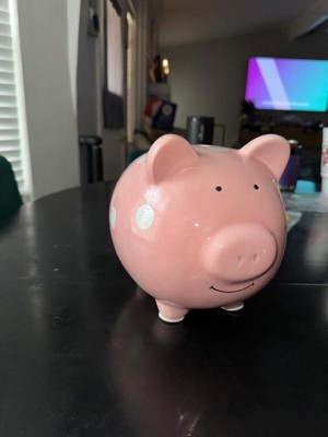 Pearhead Ceramic Piggy Bank - Gray with White Polka Dots