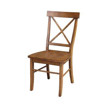 Set of 2 X Back Chairs with Solid Wood Seat Pecan - International Concepts