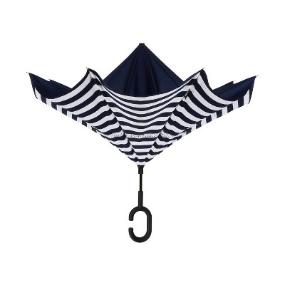 ShedRain UnbelievaBrella Reverse Opening Stick Umbrella - Navy Blue Striped_4