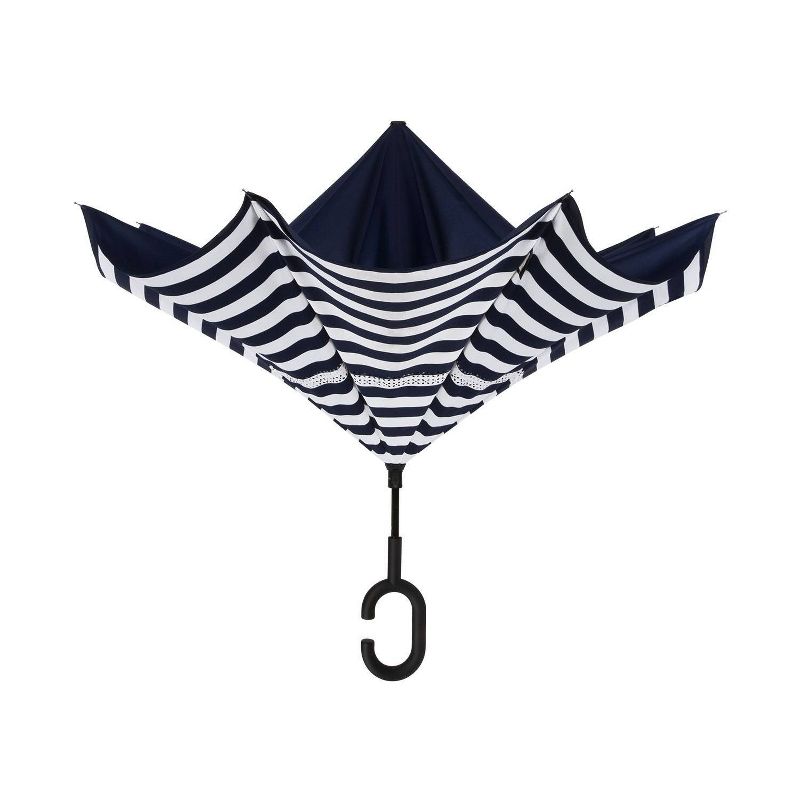ShedRain UnbelievaBrella Reverse Opening Stick Umbrella - Navy Blue Striped, 4 of 6