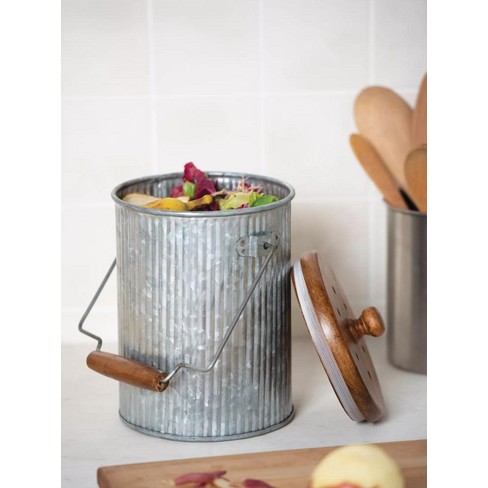 Gardener's Supply Company Galvanized Compost Pail, Sturdy Metal Vintage  Style Crock With Lid For Organic Composting Kitchen Countertop Waste Bin