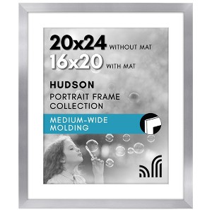 Americanflat 20x24 Picture Frame with Polished Plexiglass - Use as 16x20 Frame with Mat or 20x24 Frame Without Mat - Hudson Collection - Silver - 1 of 4