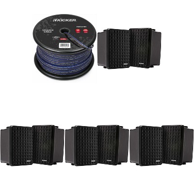 Kicker (4 Pair ) KB6B 2-Way Full Range Indoor Outdoor Speakers (Pair) Weatherproof Speakers for Patio Garage Poolside in-Home, Black & 400ft Speake...
