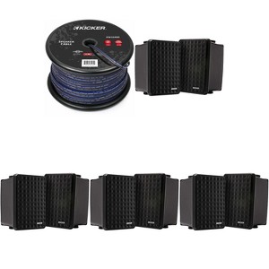 Kicker (4 Pair ) KB6B 2-Way Full Range Indoor Outdoor Speakers (Pair) Weatherproof Speakers for Patio Garage Poolside in-Home, Black & 400ft Speake... - 1 of 4