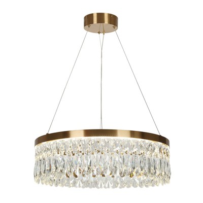 LNC Musesonce 1-Lights 23.6" Luxury and Glam Drum Integrated LED Crystal Chandelier, Gold