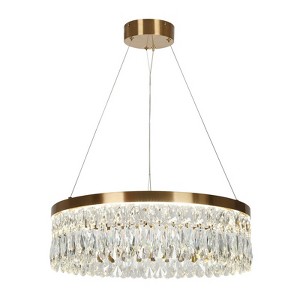LNC Musesonce 1-Lights 23.6" Luxury and Glam Drum Integrated LED Crystal Chandelier, Gold - 1 of 4