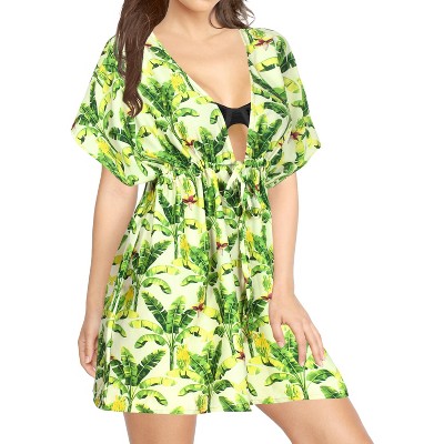 LA LEELA Women's Beachwear Summer Swim Beach Dress Cover Ups for Swimwear Women Short Fall Swimsuit Coverups for Women Tops XL-XXL Beige Tree