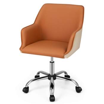 Tangkula Adjustable Desk Chair PU Leather Office Chair Swivel Leisure Task Arm Chair