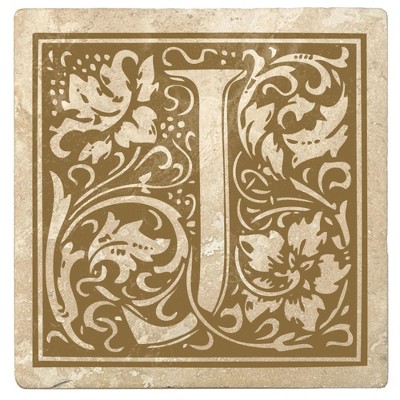 Christmas by Krebs Set of 4 Ivory and Harvest Gold Alphabet "J" Square Monogram Coasters 4"