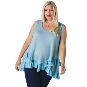 Slickblue Plus Size Sleeveless Ruffle Tunic with Scoop Neck, Light Blue, 100% Polyester, 1XL-3XL - 1 of 4