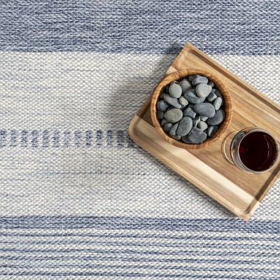 Blue and White Striped Synthetic Indoor/Outdoor Rug, 5' x 8'