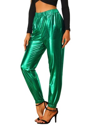 INSPIRE CHIC Women's Metallic Shiny Sparkle Elastic Waist Pants