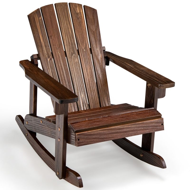 Tangkula Kid Adirondack Rocking Chair Outdoor Solid Wood Slatted seat Backrest, 1 of 11