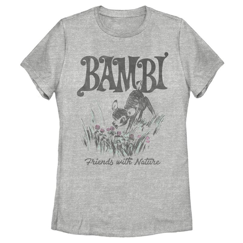 Women's Bambi Friends With Nature Artistic Sketch T-Shirt, 1 of 5