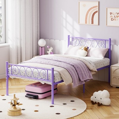 Whizmax Metal Twin Size Bed Frame with Headboard and Footboard for Girls and Boys, Platform Bed Frame with Iron-Art Sweet Heart, No Box Spring Needed