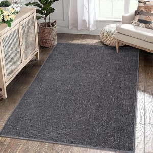 Modern Solid‑Textured 8x10 Washable Rug – Minimalist, Non‑Slip Low Pile Foldable Indoor Area Rug for Under Dining Table, Office，Dark Gray - 1 of 4