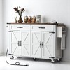 53.5" Farmhouse Kitchen Island Cart with Drop Leaf, Outlet, Adjustable Shelves, 2 Drawers, Spice Rack, and Rolling Wheels, Kitchen Cabinets - 2 of 4
