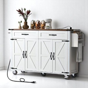 53.5" Kitchen Island Cart with Drop Leaf, USB, Adjustable Shelves, 2 Drawers, Spice Rack, and Rolling Wheels for Kitchen and Dining Room - 1 of 4