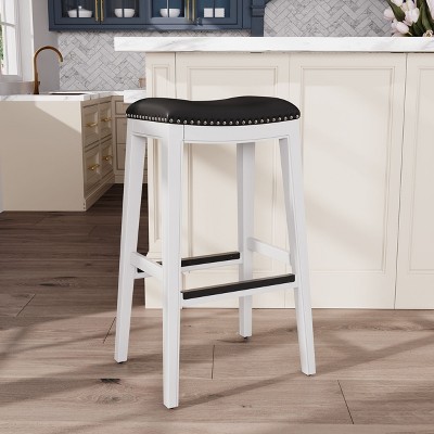NicBex 24"/32" Bar Stools Set of 2,Counter Height Bar Stools with Nailhead Trim,Bonded Leather Stools for Kitchen Counter & Dining