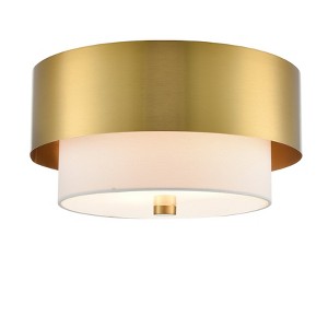CLAXY Modern Gold Ceiling Light Flush Mount with White Linen Shade - 1 of 4