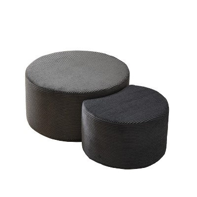 Vynxaria Modern Nesting Coffee Table Set of 2 - Upholstered Foam Round, Ottoman/Side/End Table, No Assembly for Living Room