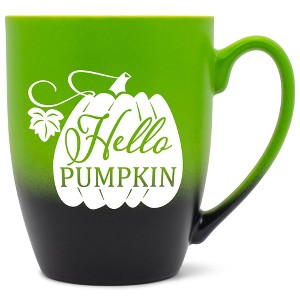 Elanze Designs Hello Pumpkin Two Toned Ombre Matte Green and Black 12 ounce Ceramic Stoneware Coffee Cup Mug - 1 of 4