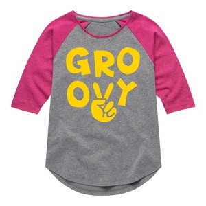 Girls' - Instant Message - Groovy Peace Sign Shirt Tail Raglan Graphic T-shirt - 1 of 4