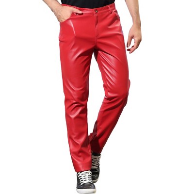 Lars Amadeus Men's Metallic Slim Fit Night Club Disco Shiny Faux Leather Pants  Red 30 : Target