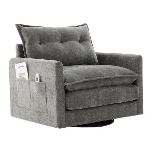 Lyngins Swivel Accent Chairs with Side Pockets and Pillow,Upholstered Swivel Reading Chairs,Chenille Sofa Chairs for Bedroom,Living Room - 1 of 4