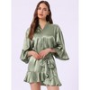 cheibear Women's Satin One Piece Pajama Silky 3/4 Sleeves Tie Waist Loungewear Robes - 2 of 4