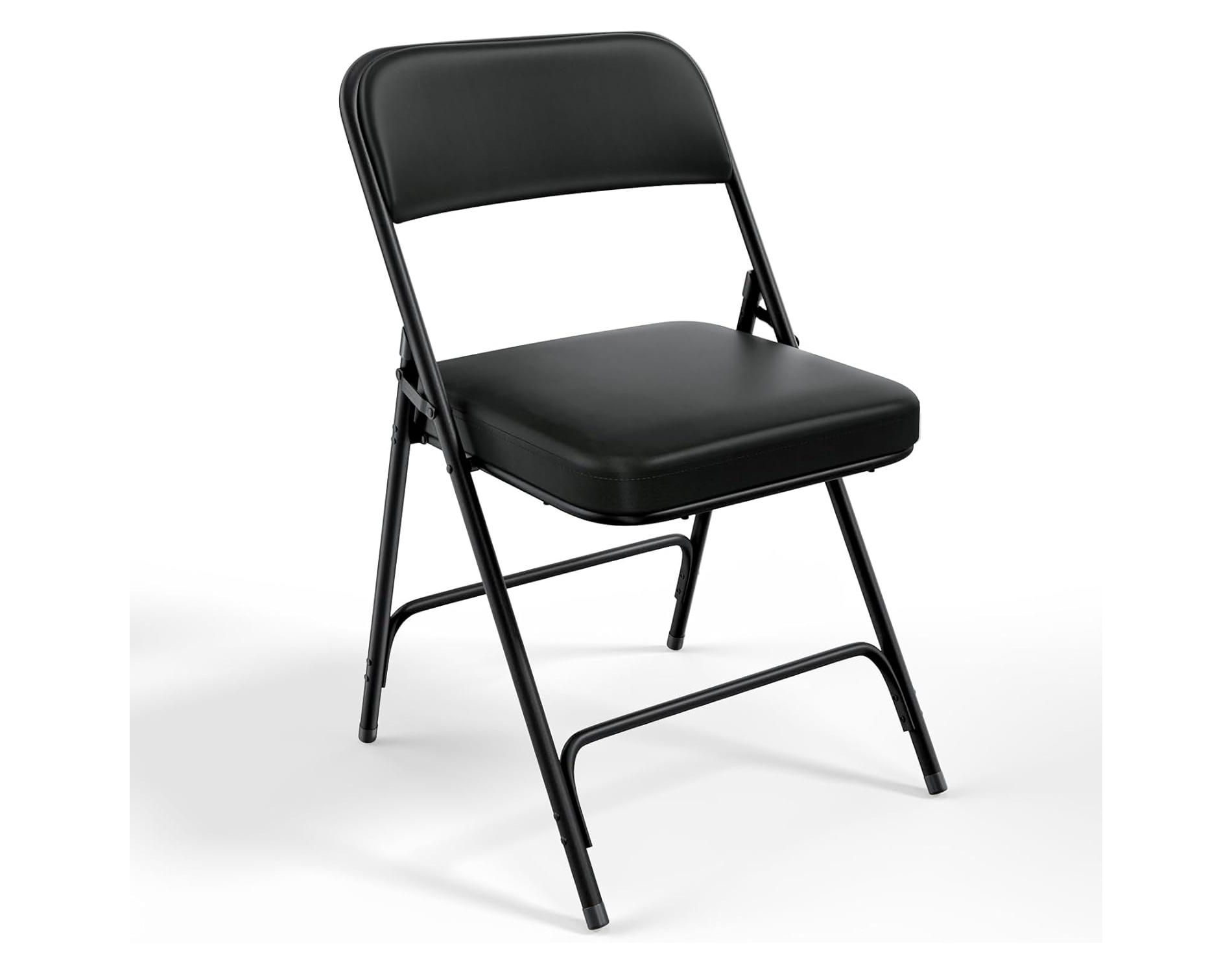 VINGLI 1 Pack Padded PU Folding Chairs with Thick Seat Cushion, Comfortable Foldable Chairs, Party, Dinning, Black,