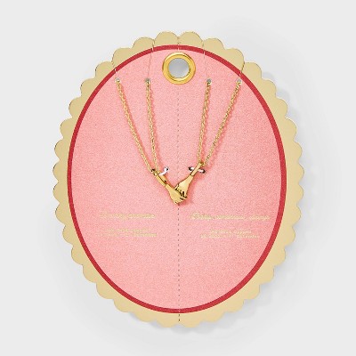 14K Gold Dipped Cubic Zirconia Pinky Promise Cubic Zirconia Pendant Necklace Set 2pc - Gold