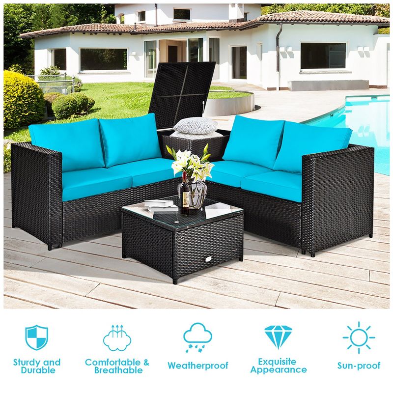 Costway 8PCS Outdoor Patio Rattan Furniture Set Cushioned Loveseat Storage Table Red\Navy, 5 of 11