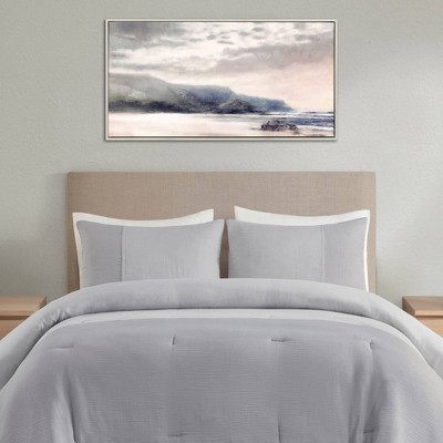 Moody Coast Hand Embellished Landscape Canvas with Silver Frame